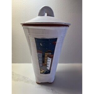 Pottery Vase 13” With Lid Modern Rare Cars And Houses Chris Holmquist